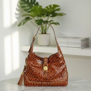 Andalossi NWT high quality leather shiny brown croc embossed shoulder bag